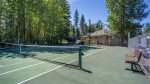 Tennis court and basketball hoop 